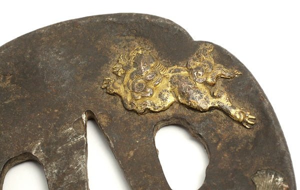 刀剣/日本刀 鍔/鐔 切込木瓜形 獅子模様 134g/直径84×78mm 武具/刀装具 - 安心保証・業界最安値の販売 福助