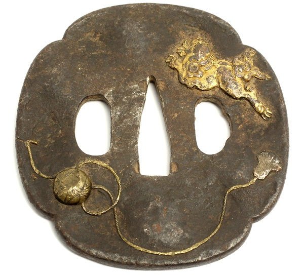 刀剣/日本刀 鍔/鐔 切込木瓜形 獅子模様 134g/直径84×78mm 武具/刀装具 - 安心保証・業界最安値の販売 福助