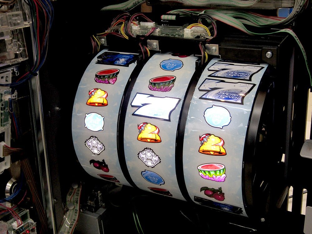 パチスロ実機 山佐 セイクリッドセブン スロット 5号機 コイン不要機搭載 100V(家庭用電源)対応 Vol調節有 - 安心保証・業界最安値の販売 福助