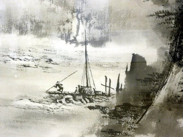 水墨画「煙峡暁渡 丙子年 秋梅京画」 作：方継元 中国画 中国美術 山水図 山水画 風景画 絵サイズ 60.5cm×89.5cm - 安心保証・業界最安値の販売 福助