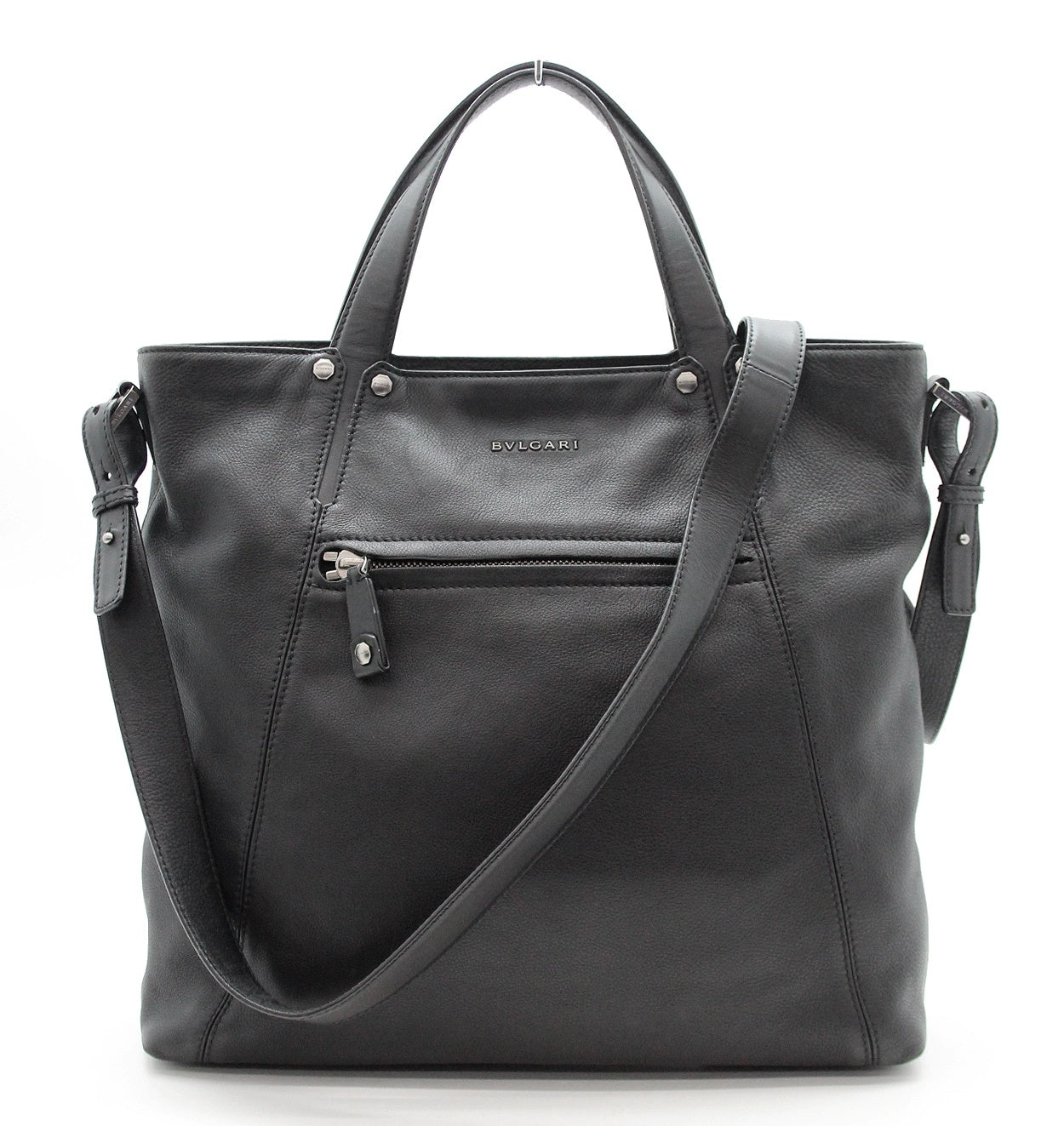 BVLGARI(ブルガリ) オクト 284682 レザー トートバッグ ショルダーストラップ付属 メンズ ブラック - 安心保証・業界最安値の販売 福助