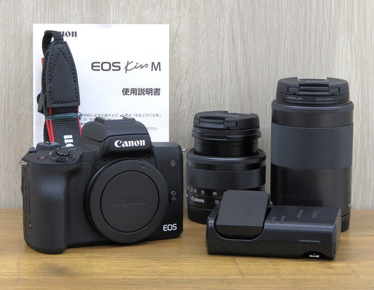Canon キャノン ミラーレス一眼カメラ EOS Kiss M ダブルズームキット 14-45mm/55-200mm ブラック EOSKISSMBK-WZK - 電動工具・楽器・ブランド・住設家電も総合リユース｜リサイクルショップ福助