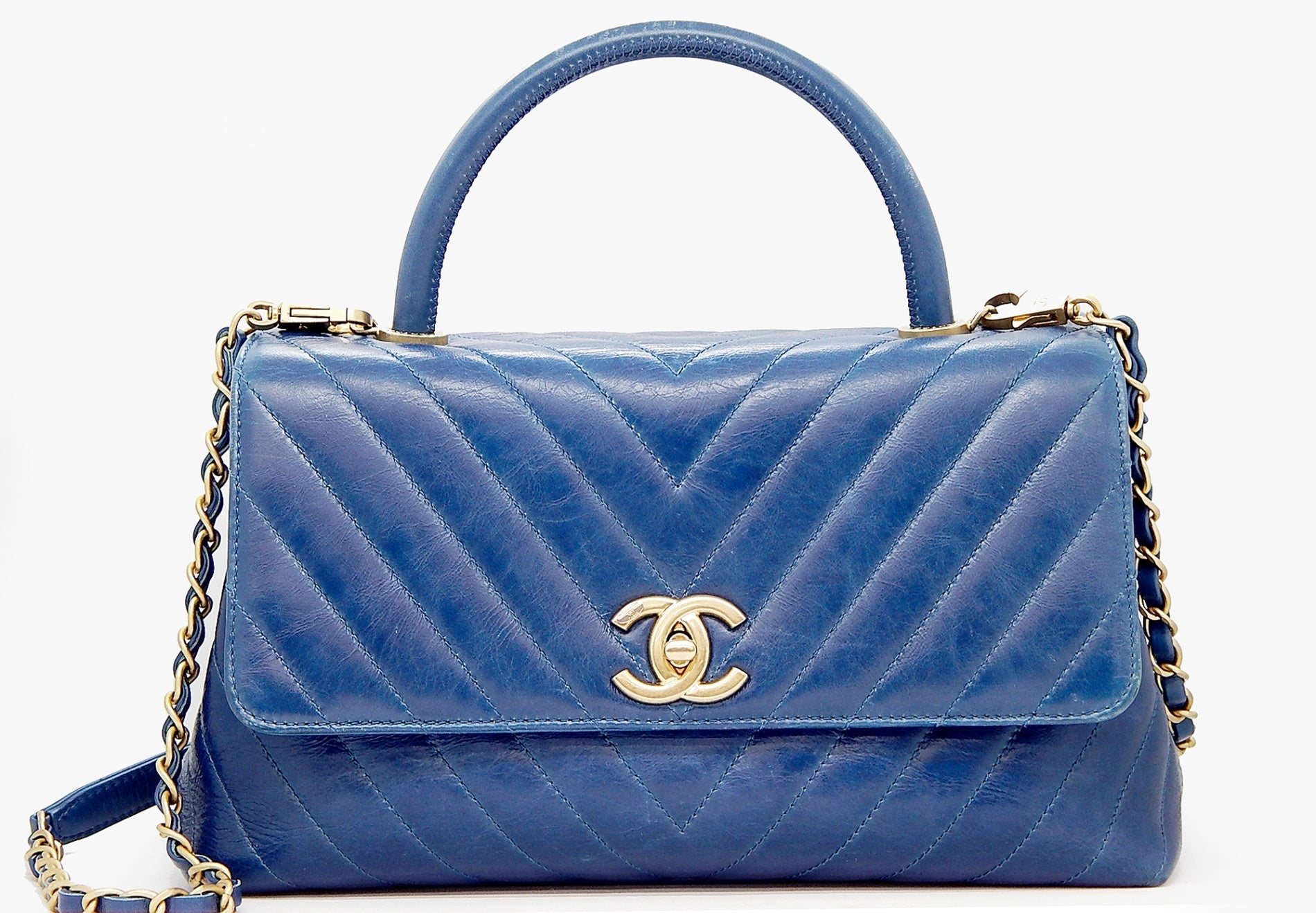 CHANEL(シャネル) Vステッチ ココハンドル チェーンショルダーバッグ ブルー - 安心保証・業界最安値の販売 福助