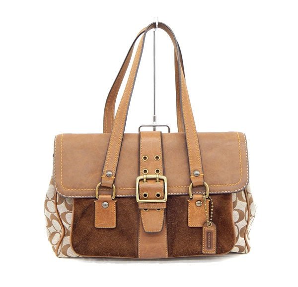 COACH　コーチ 7065 シグネチャー/スエード/レザー ハンドバッグ　スエードサッチェル - 安心保証・業界最安値の販売 福助