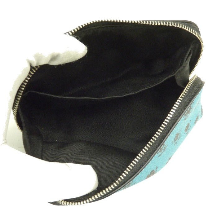 COACH(コーチ) ポーチ F56724 ターコイズ×ブラック フローラル柄 花柄 小物 レザー PVCコーティング - 安心保証・業界最安値の販売 福助