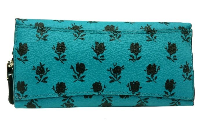 COACH(コーチ) ポーチ F56724 ターコイズ×ブラック フローラル柄 花柄 小物 レザー PVCコーティング - 安心保証・業界最安値の販売 福助