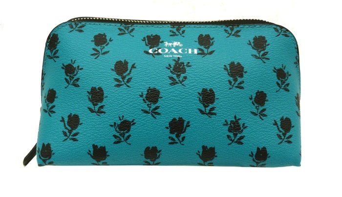 COACH(コーチ) ポーチ F56724 ターコイズ×ブラック フローラル柄 花柄 小物 レザー PVCコーティング - 安心保証・業界最安値の販売 福助