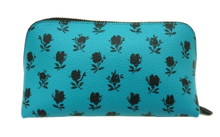 COACH(コーチ) ポーチ F56724 ターコイズ×ブラック フローラル柄 花柄 小物 レザー PVCコーティング - 安心保証・業界最安値の販売 福助