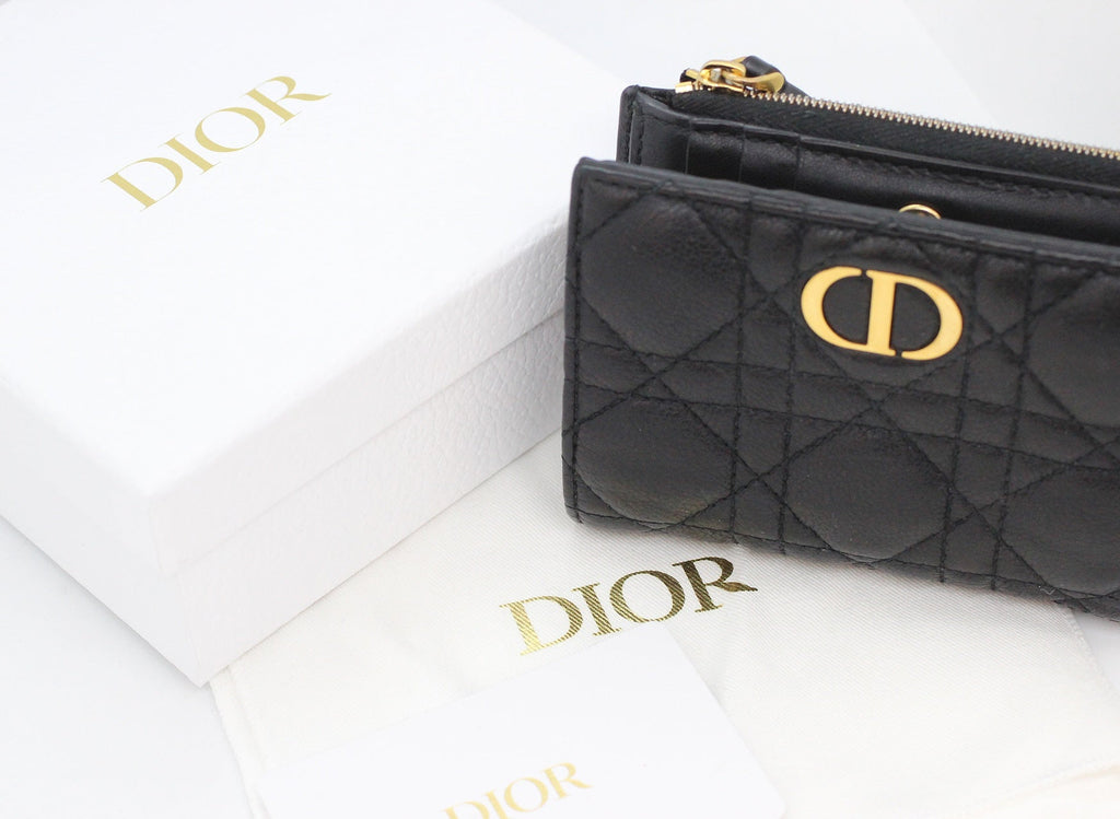 Dior Caro Dahlia ウォレット カナージュ カーフスキン ブラック ディオール カロ ダリア コンパクト 二つ折り財布 - 安心保証・業界最安値の販売 福助