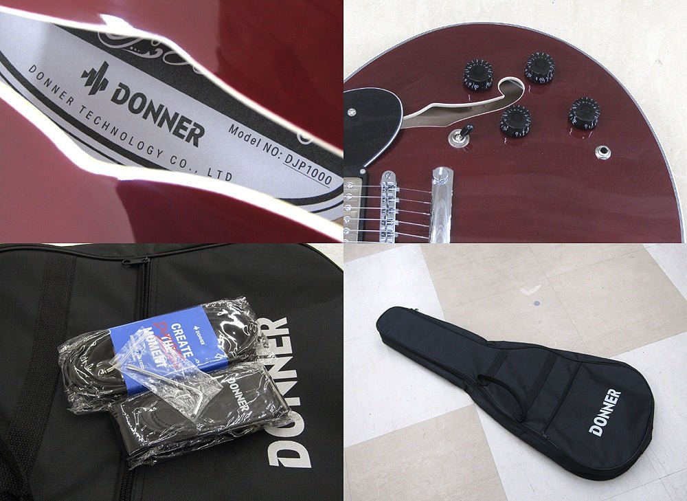 Donner セミアコギター DJP1000 Burgundy Red センターブロック有 ソフトケース他付属 - 安心保証・業界最安値の販売 福助
