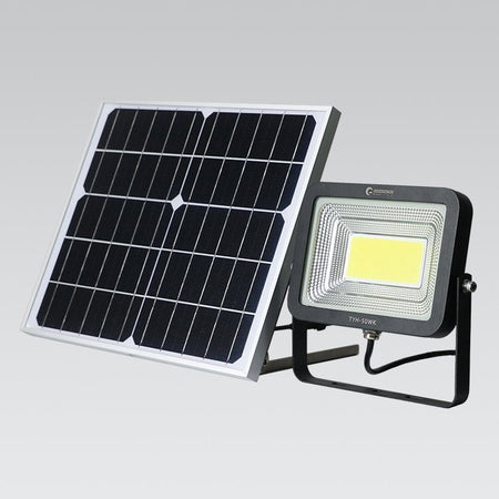 GOODGOODS グッドグッズ ソーラーライト + ソーラーパネル セット TYH - 50WK 昼光色 50W 自立式スタンド LEDライト 投光器 - 安心保証・業界最安値の販売 福助