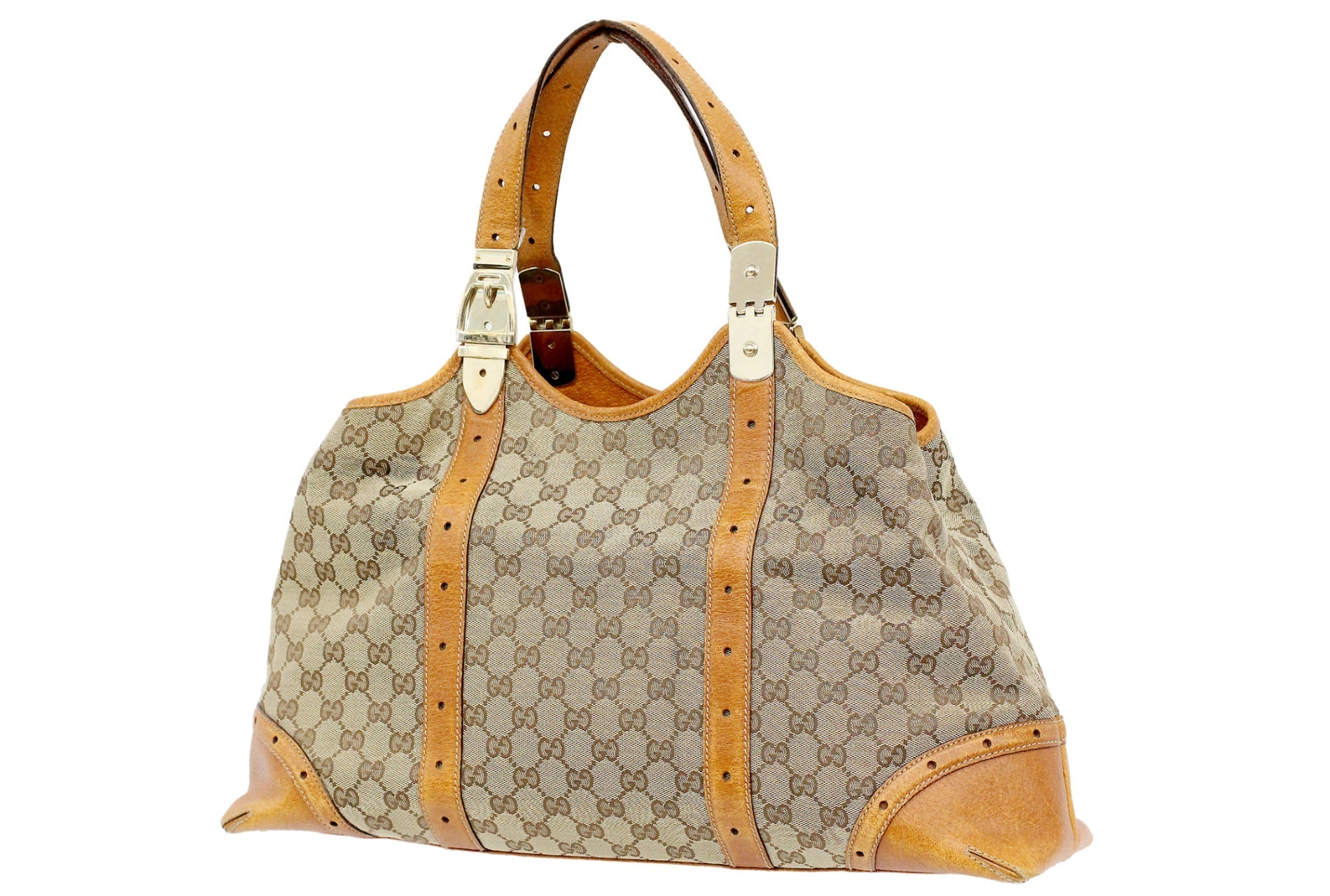 GUCCI(グッチ) トートバッグ/ハンドバッグ 145769 GGキャンバス レザー ベージュ×ブラウン - 電動工具・楽器・ブランド・住設家電も総合リユース｜リサイクルショップ福助