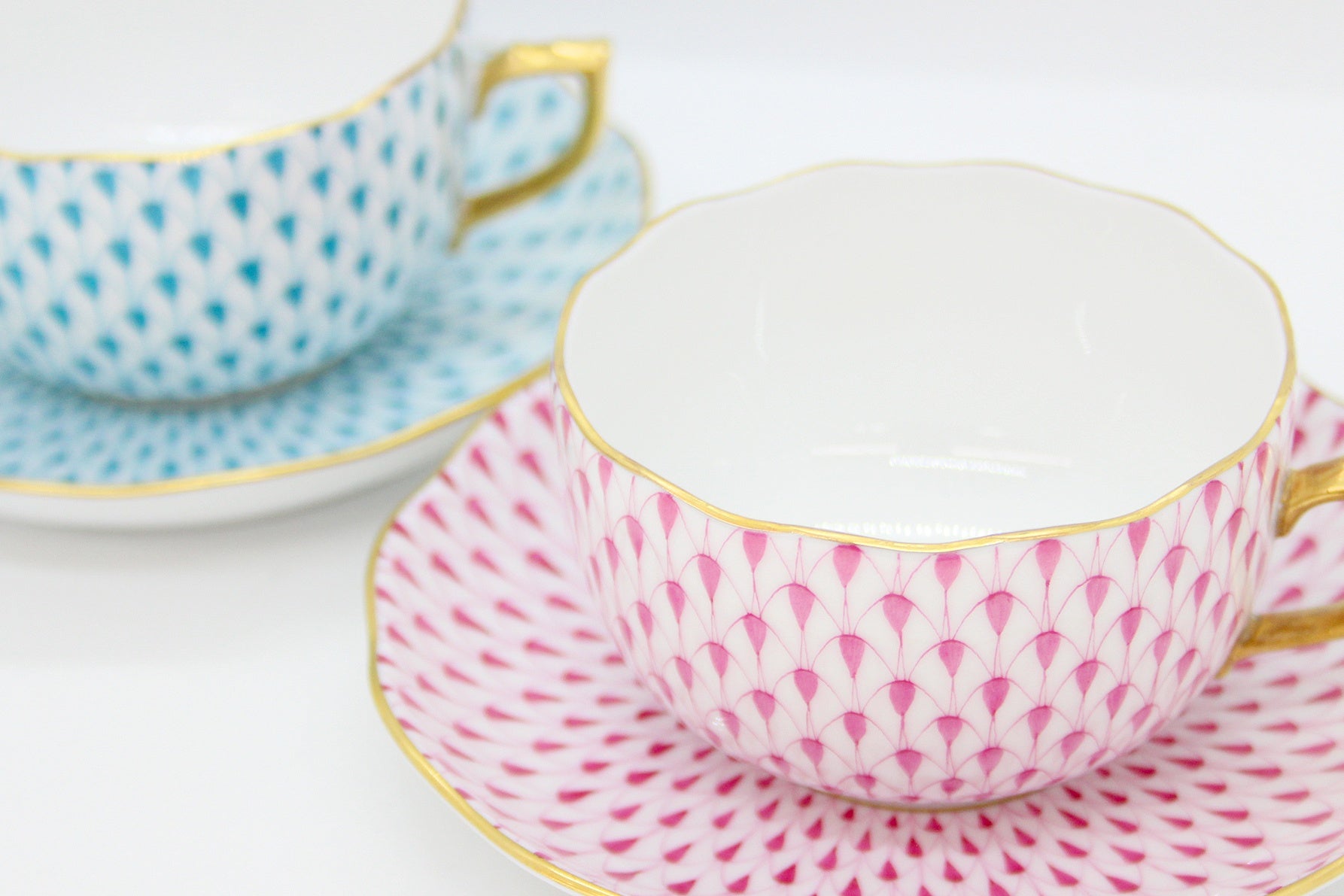 HEREND(ヘレンド) エカイユ カップ＆ソーサー ピンク ターコイズ ペア 200ml 2客セット - 安心保証・業界最安値の販売 福助