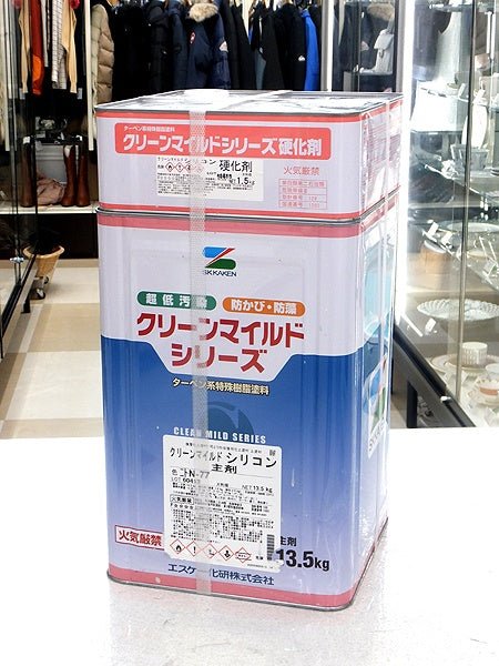 エスケー化研 ターペン系特殊樹脂塗料 クリーンマイルド シリコン 主剤 ニトN-77 13.5kg/硬化剤 1.5kg - 電動工具・楽器・ブランド・住設家電も総合リユース｜リサイクルショップ福助