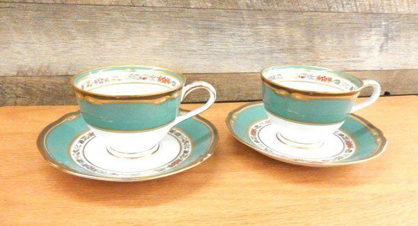 Noritake /ノリタケ HANA RINSU ハナリンス 1523 カップ&ソーサー 2客セット グリーン系 - 安心保証・業界最安値の販売 福助