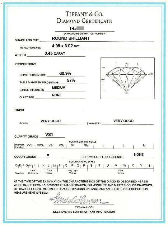 TIFFANY(ティファニー) Pt950 ダイヤモンド ソリティアリング 立て爪 指輪 0.45ct/VS1/E/VG - 安心保証・業界最安値の販売 福助